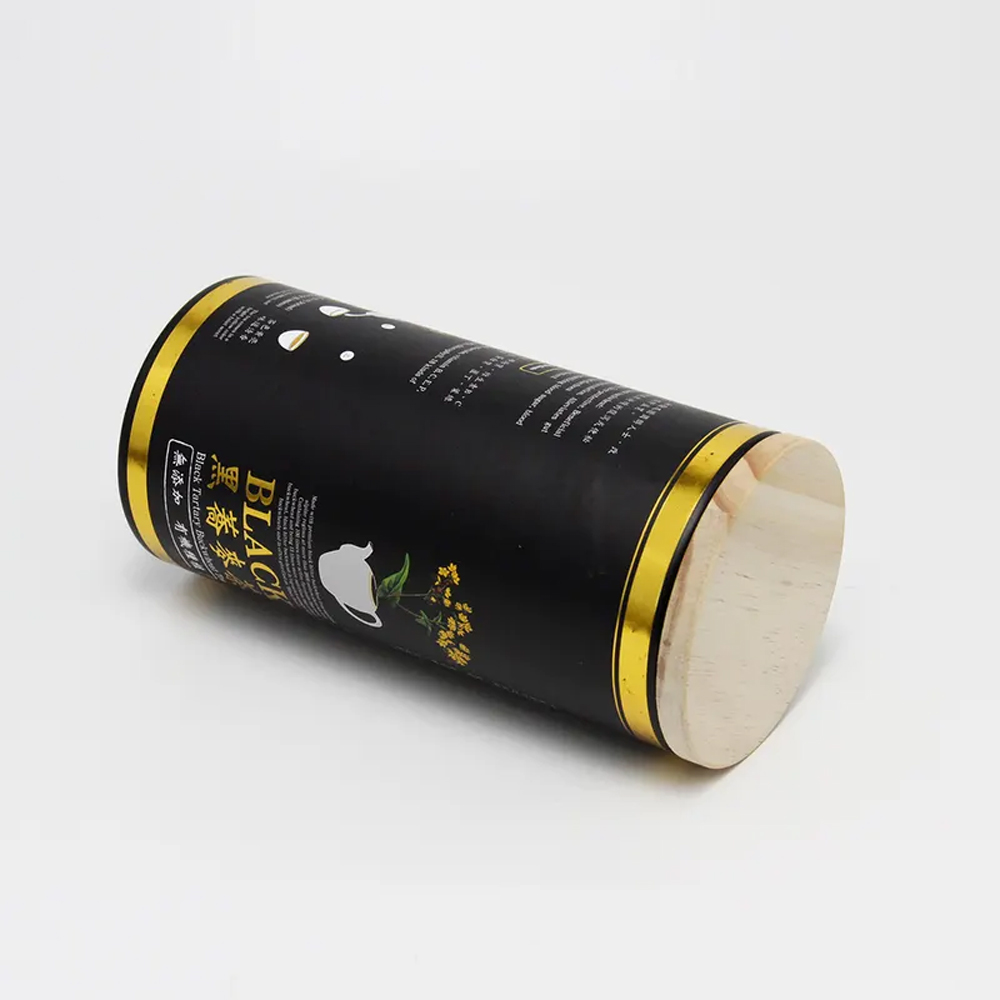 קופסת אריזה של צינורות נייר רדיד אלומיניום עם מכסה עץ